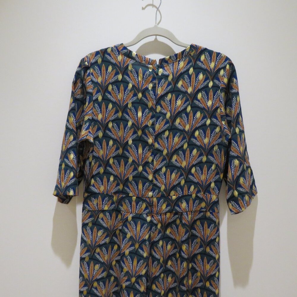 ANTHROPOLOGIE TRAFFIC PEOPLE Metallic Leaf Print Wide Leg Jumpsuit Boho - Size M - Picture 13 of 16